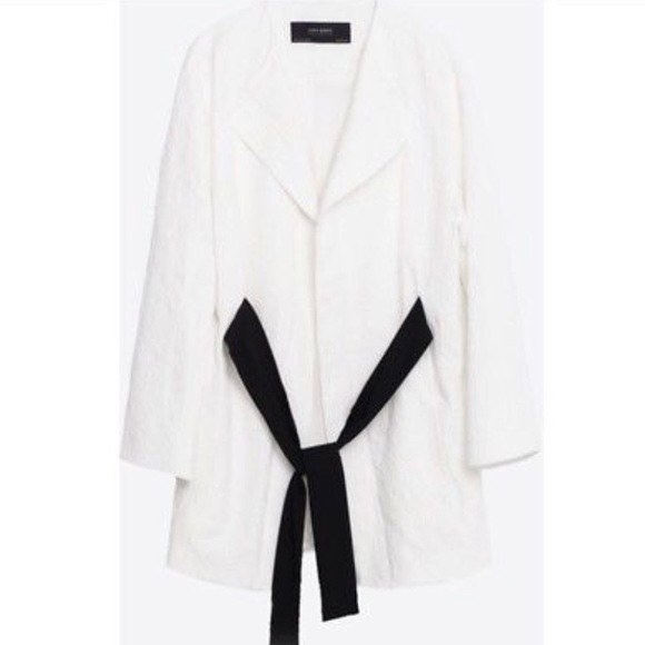 ZARA White Textured Blazer Black Rope Tie SMALL - Picture 4 of 13